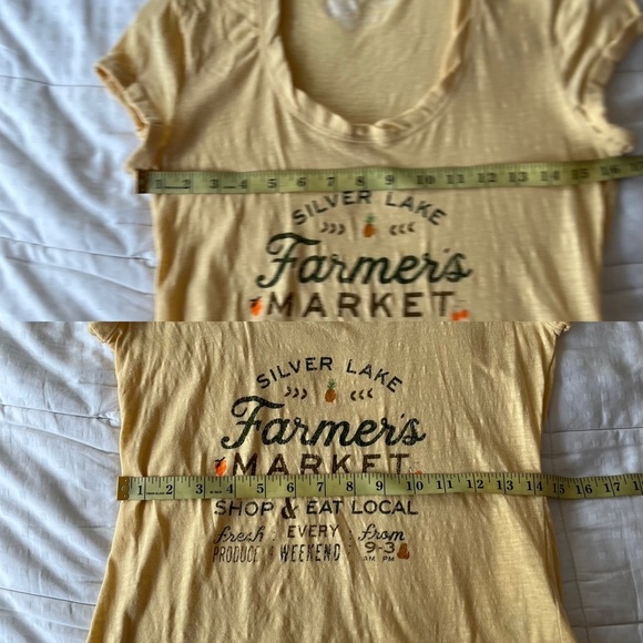 💟 Anthropologie Pilcro “Silver Lake Farmer’s Market” Yellow Graphic Tee Size XS - Picture 12 of 15
